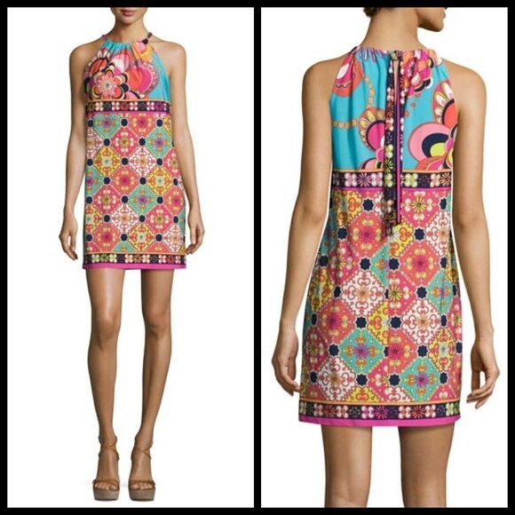 💕TRINA TURK💕 Print Jersey Halter Swim Cover-Up Dress 10 Large L NWT - Picture 4 of 16